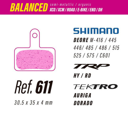 611 PASTILLAS DE FRENO LESS BRAKES EQUILIBRADAS SHIMANO DEORE / TRP HY-RD / TEKTRO AURIGA-DORADO