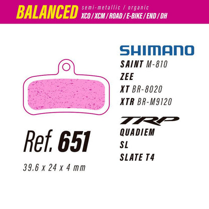 651 LESS BALANCED BRAKE PADS SHIMANO SAINT-ZEE-XT-XTR / TRP QUADIEM-SL-SLATE