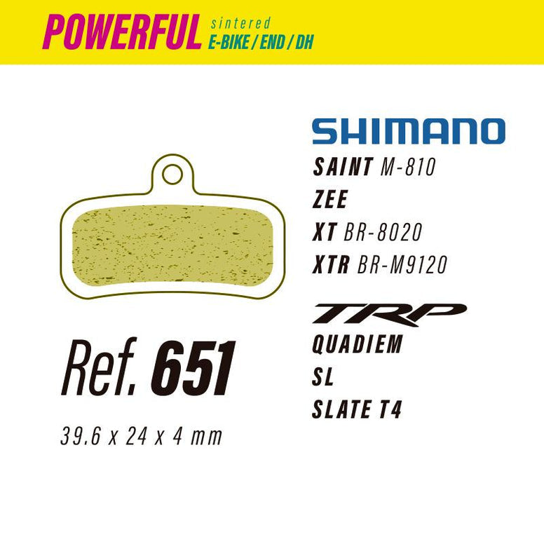 651 LESS POWERFUL BRAKE PADS SHIMANO SAINT-ZEE-XT-XTR / TRP QUADIEM-SL-SLATE