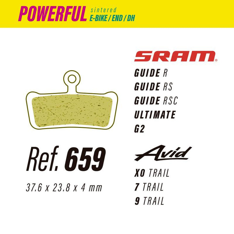 659 LESS POWERFUL BRAKE PADS SRAM GUIDE-ULTIMATE-G2 / AVID X0-7-9