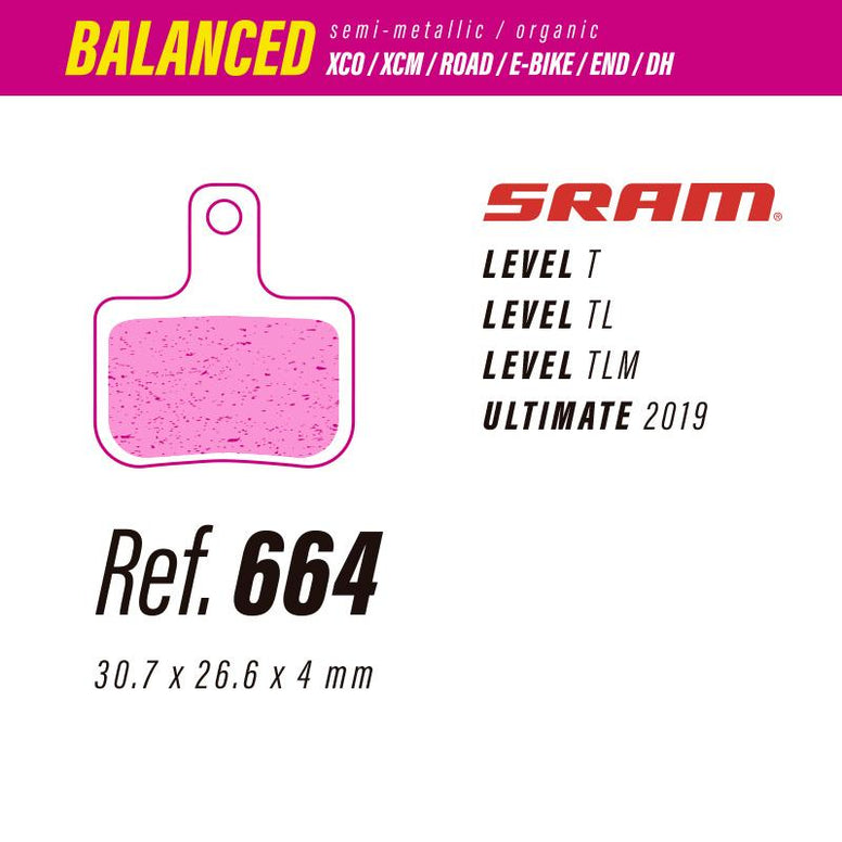 664 LESS BALANCED BRAKE PADS SRAM LEVEL-ULTIMATE