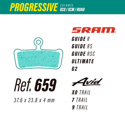 659 LESS PROGRESSIVE BRAKE PADS SRAM GUIDE-ULTIMATE-G2 / AVID X0-7-9